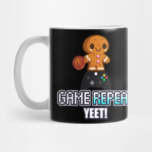 Game Night Repeat - Cute Gingerbread Gamer - Graphic Novelty Gift - Holiday Saying Text Design Typographic Quote Mug